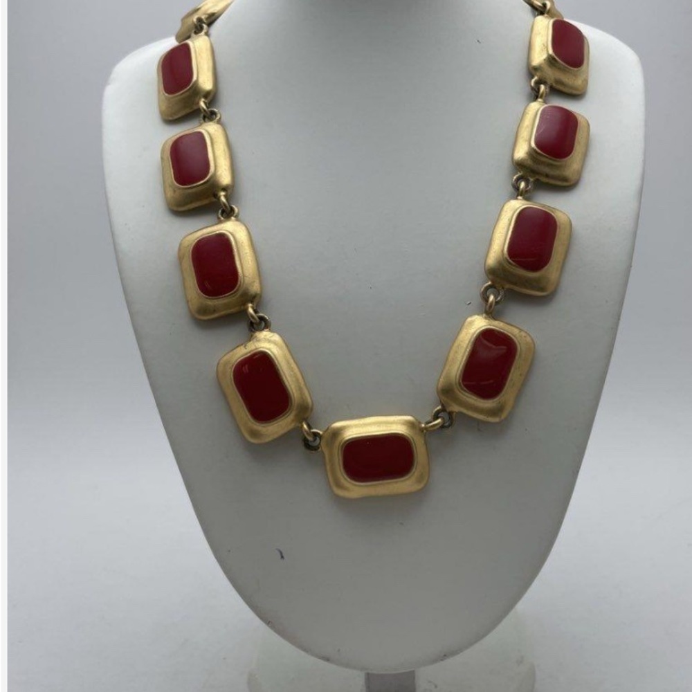 Gold Tone and Red Vintage-Inspired Statement Necklace